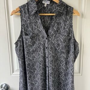 Express Black and White Leaf-Print Portofino Shirt, L